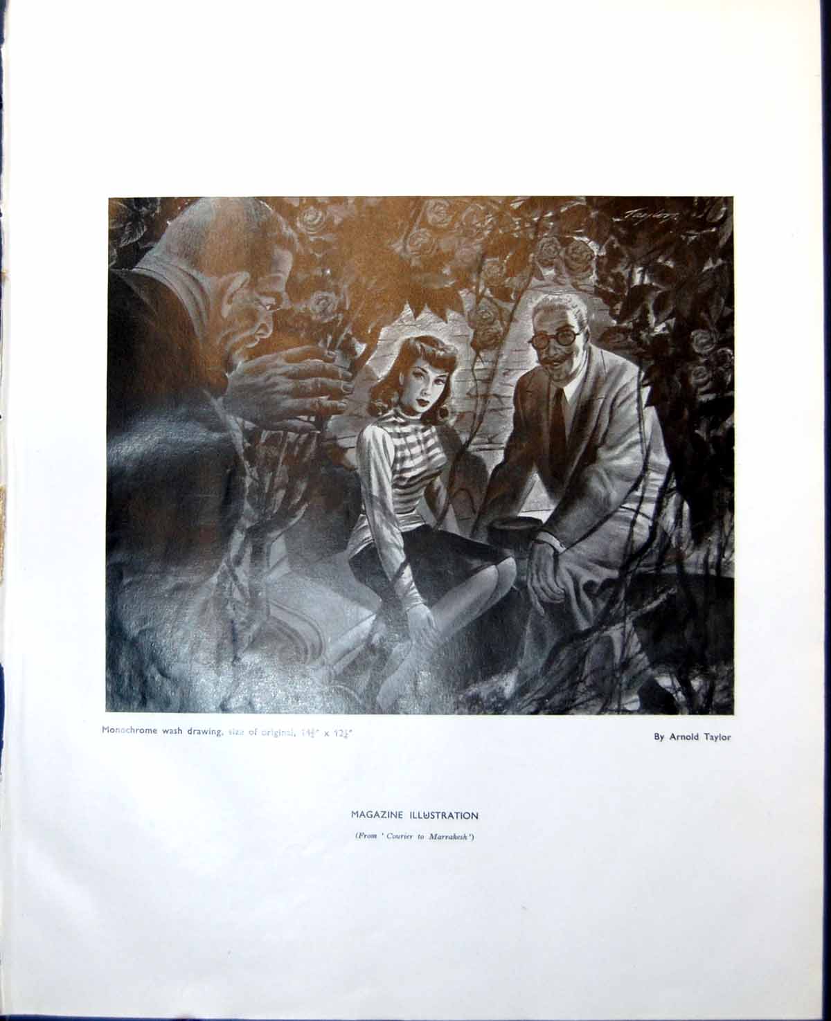 Antique Old Print Magazine Illustration Lady Gents ArnTaylor Rose Bower 1948 0