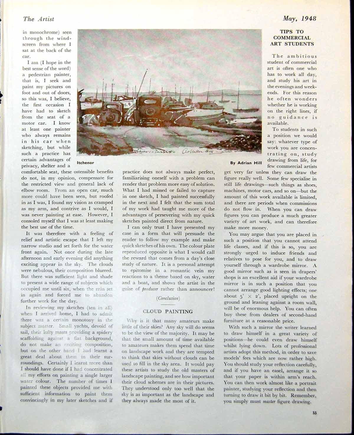 Old Print Itchenor Automobiles Boats Adrian Hill Linocut Lettering 1948 0 20th