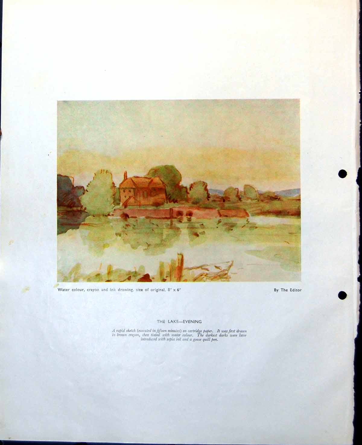 Old The Lake - Evening The Editor Building Trees Harbour Scene 1948 0 20th