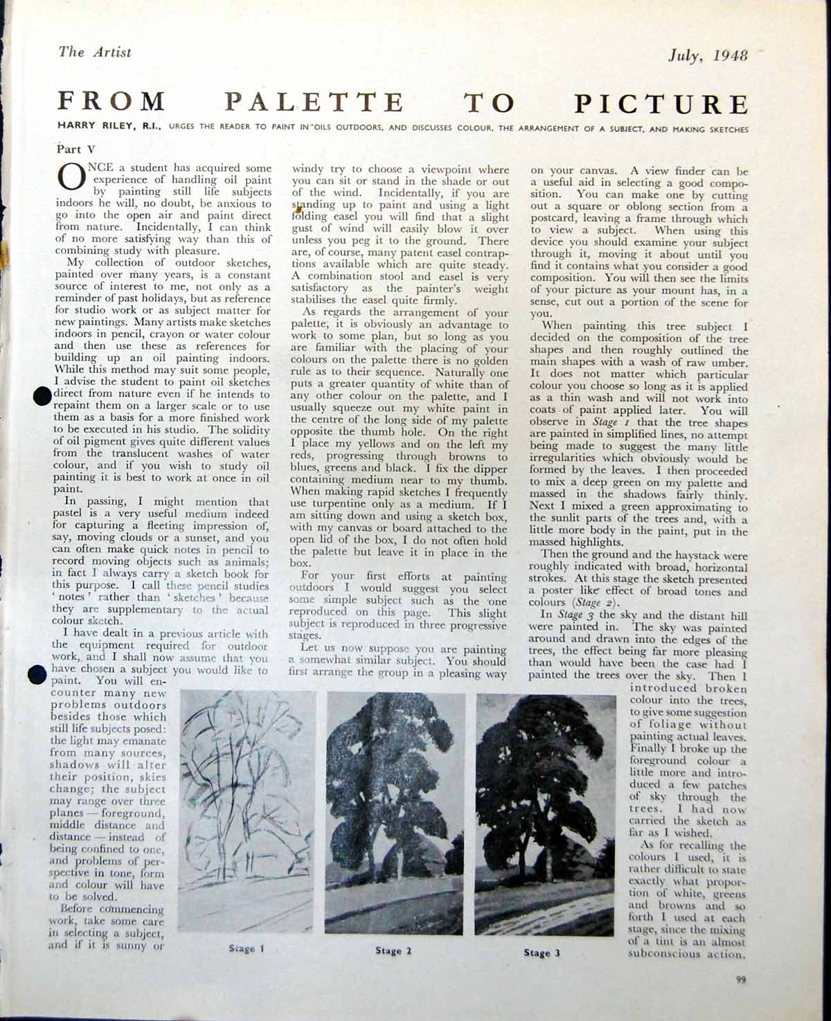 Old Stages Drawing Trees Sketch Book Notes Farm Animals H Riley 1948 0 20th