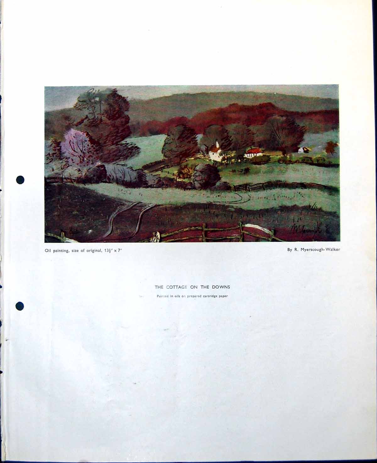 Old Vintage Print Cottage Downs R Myrescough-Walker Modern Bathroom 1948 20th