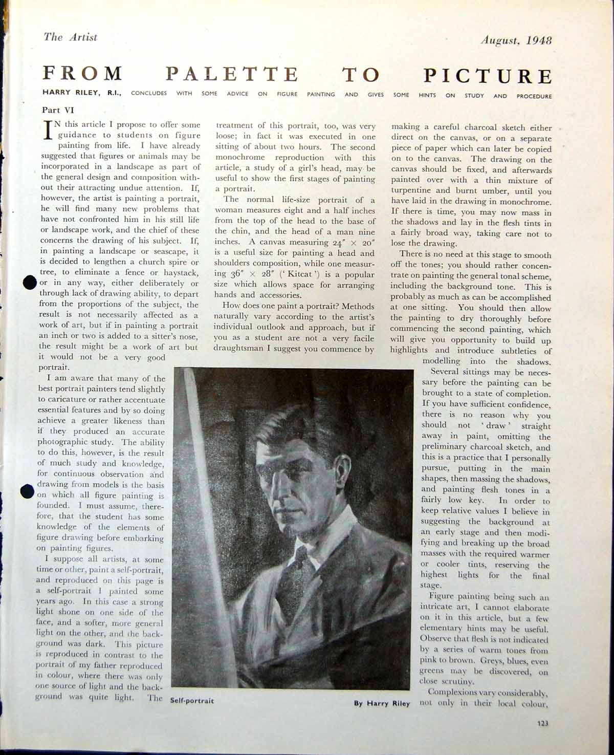 Antique Old Print Self-Portrait Harry Riley Portrait Lady First Stage 1948