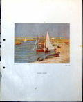 Antique Old Print Blakeney Yachts Allen MKentish View Trees Farmland 1948 0 20th