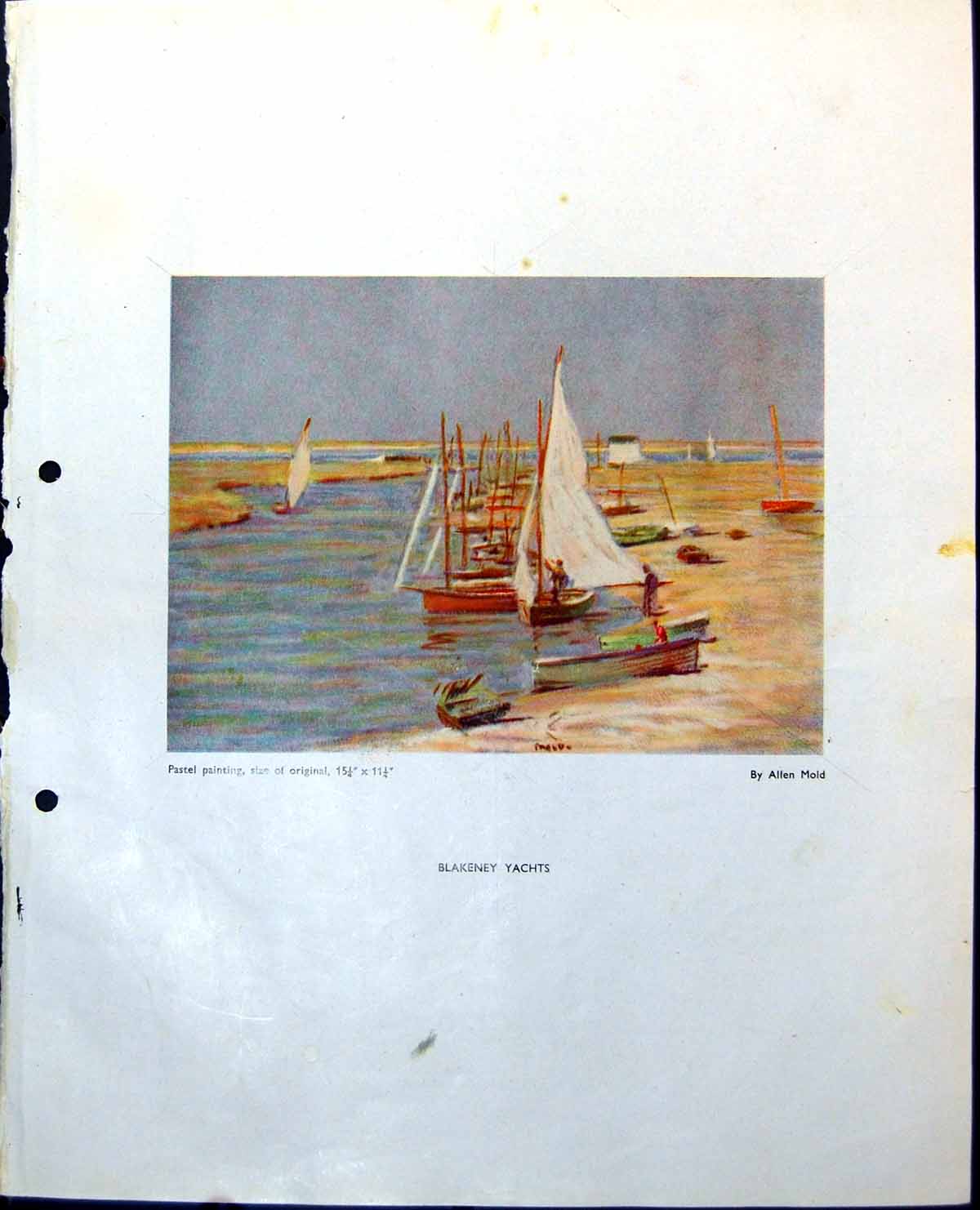 Antique Old Print Blakeney Yachts Allen MKentish View Trees Farmland 1948 0 20th