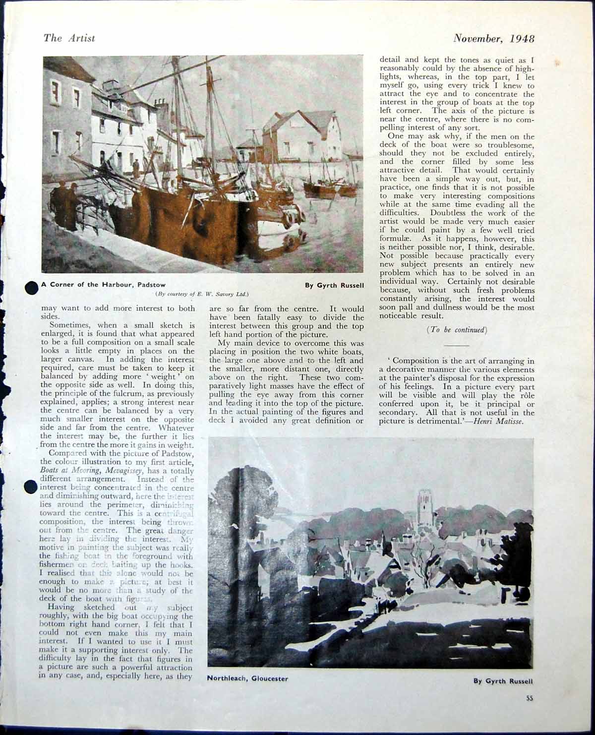 Antique Print Gyrth Russell Padstow Northleach Approach Venice Turner 1948 0