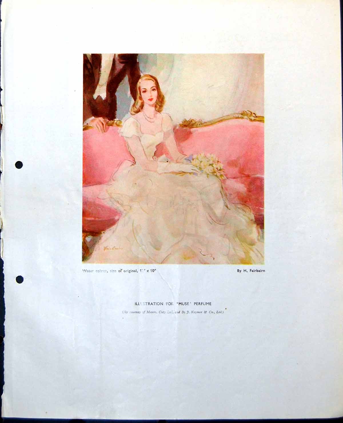 Old Print Muse Perfume Illustration H Fairburn Buildings R M-Walker 1948 0 20th
