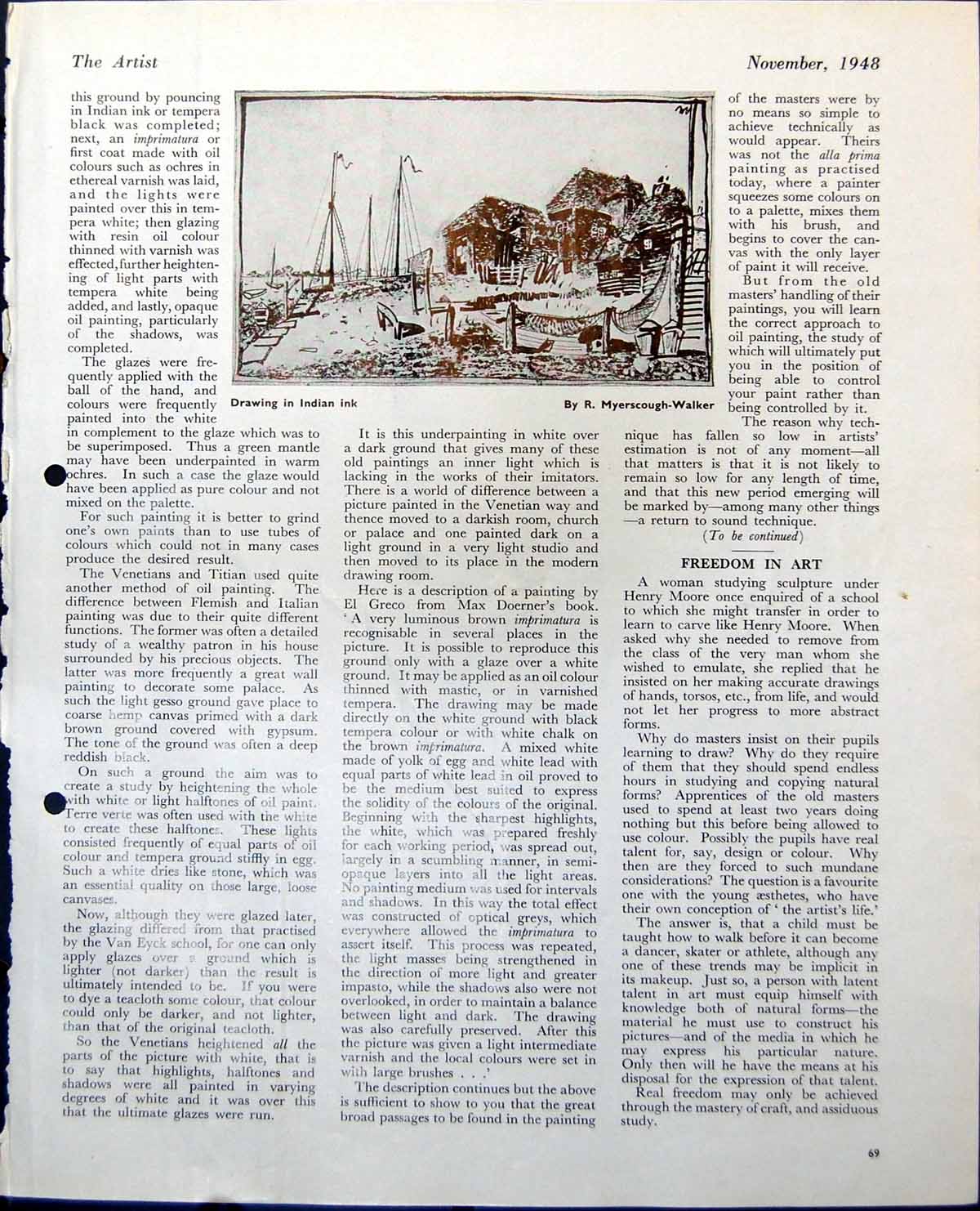 Antique Old Print Shore Boats R Myrescough-Walker Jean Simmons Ophelia 1948 0