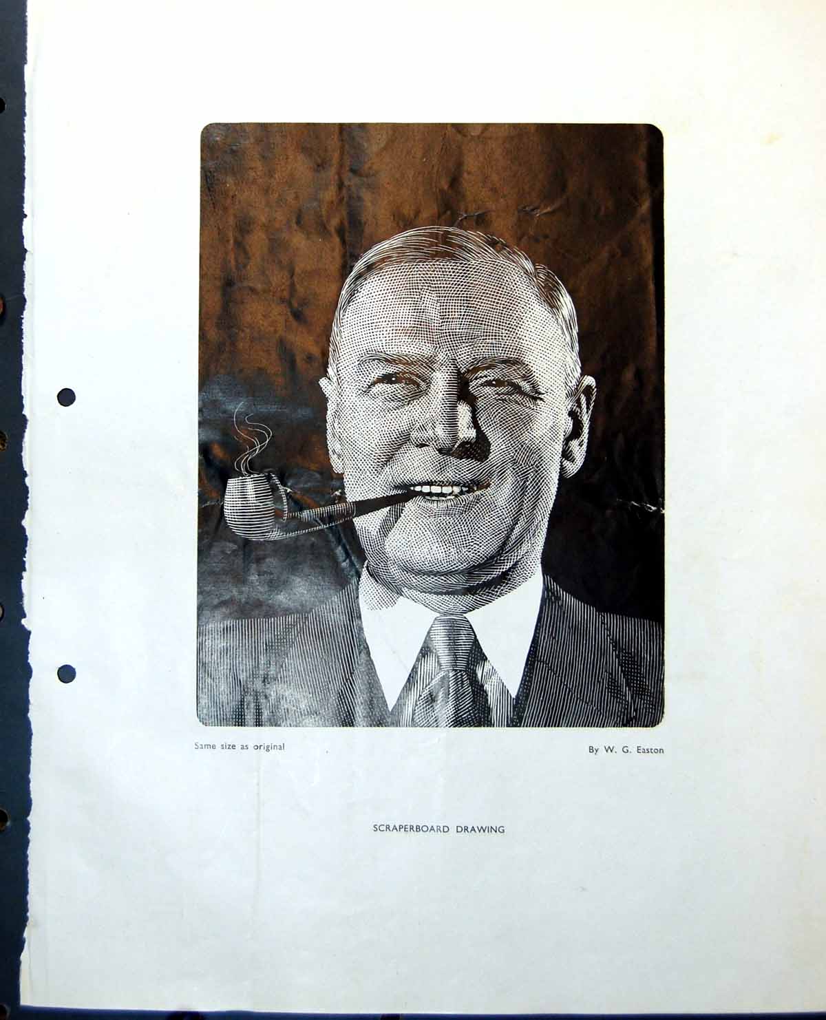 Antique Old Print Scaperboard Portrait Wg Easton Gentleman Pipe Toddler 1948 0
