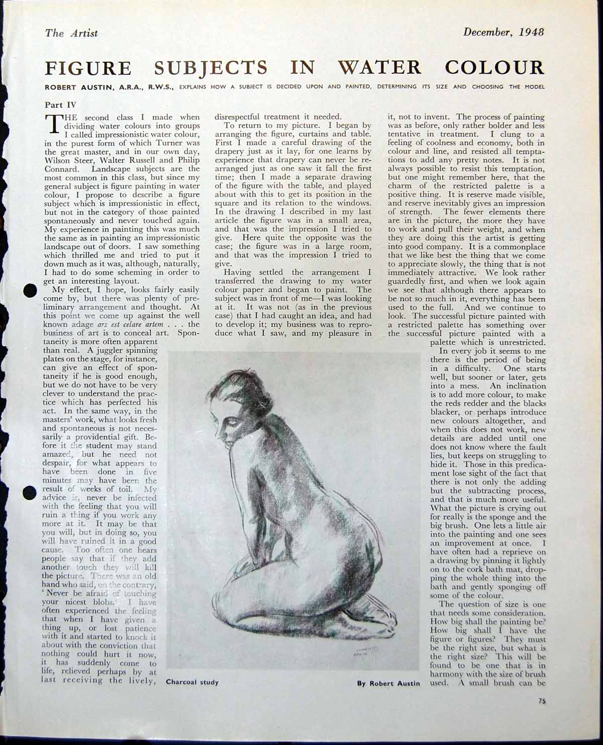 Old Vintage Print Nude Charcoal Study Robert Austin Pencil Charcoal 1948 0 20th
