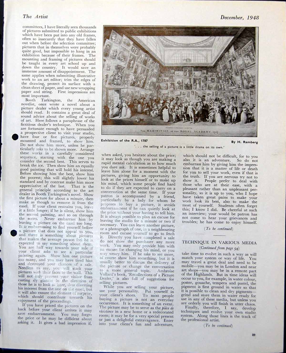 Old Exhibition R.A. 1787 H. Ramberg Hell'S Corner Charles Pears 1948 0 18th