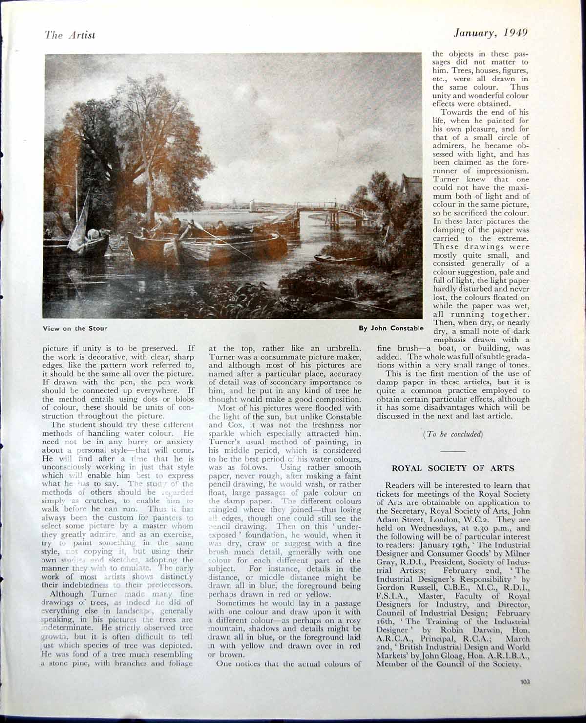 Old Print View On Stour John Constable Time Earth Plane Cc Sanders 1949 20th