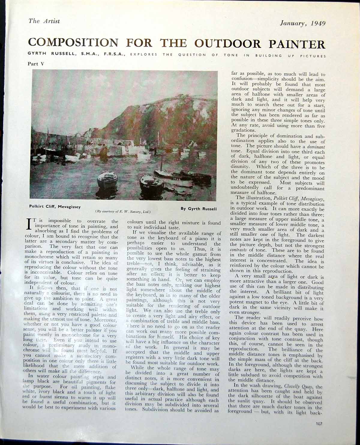 Old Polkirt Cliff Mevagissey Gyrth Russell Tonal Clovelly Quay 1949 20th