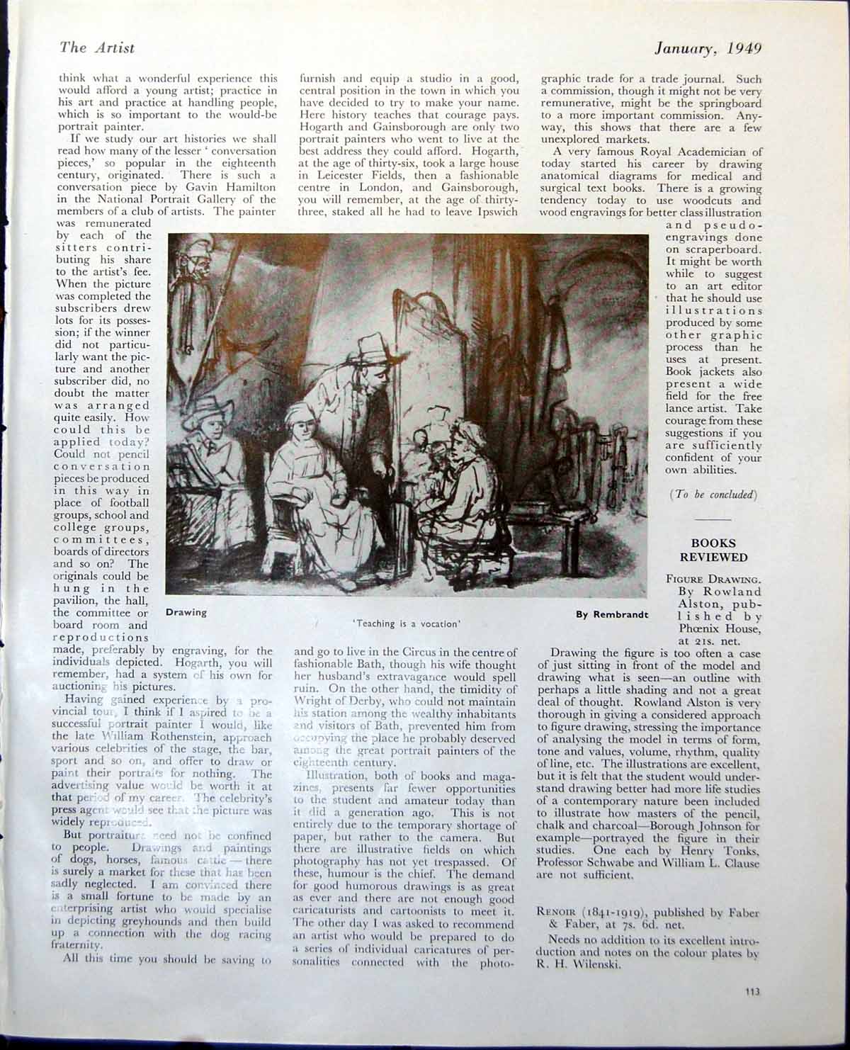 Original Old Vintage Print Teaching Vocation Rembrandt Dung Cart Allen M1949