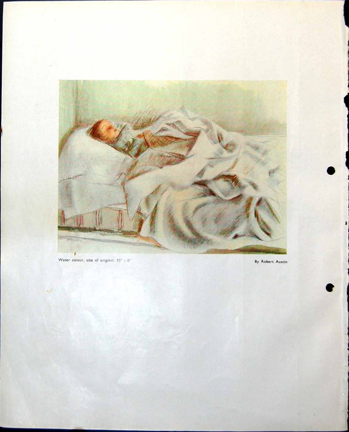 Old Print Child Sleeping Bed R Austin Drawing Lady'S Face C Wilson 1949 20th