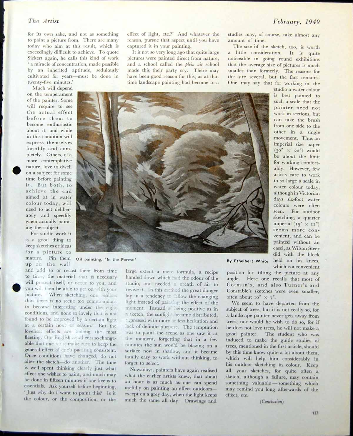 Antique Print In The Forest Ethelbert White Kirkstall Abbey T Girtin 1949 20th