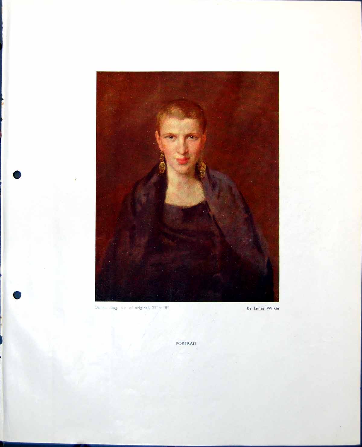 Old Print Portrait Lady Earrings J Wilkie Boats R Myrescough-Walker 1949 20th