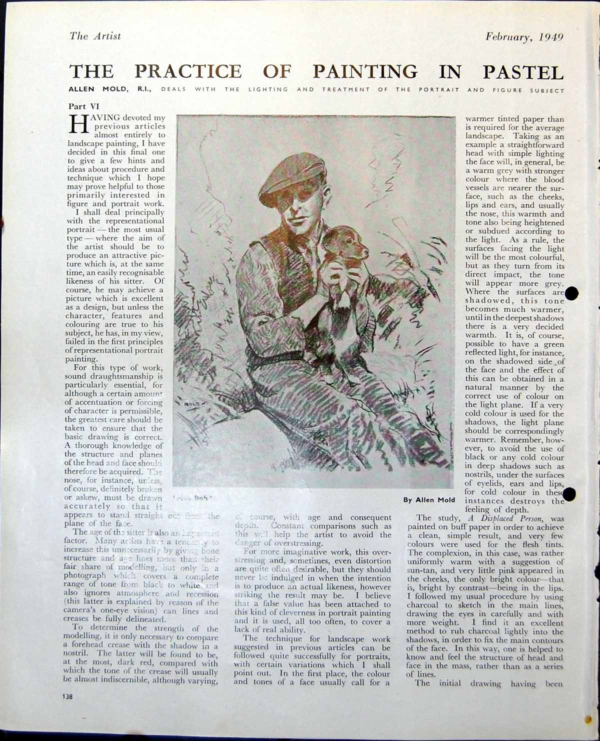 Original Old Vintage Print Five Bob Man Flat Cap Dog Foliage Allen M1949 20th