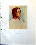 Old Vintage Print Displaced Person Allen MLady Seated Reading Book 1949 20th