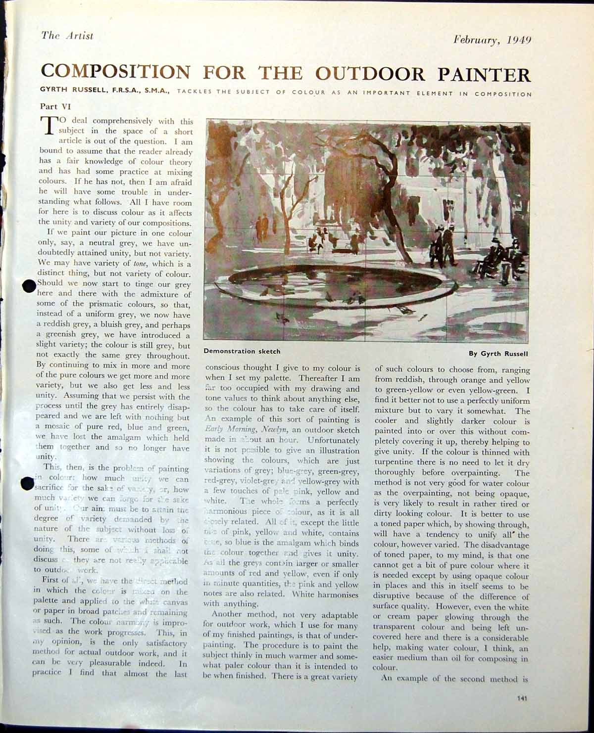 Antique Print Demonstration Sketch Gyrth Russell Early Morning Newlyn 1949