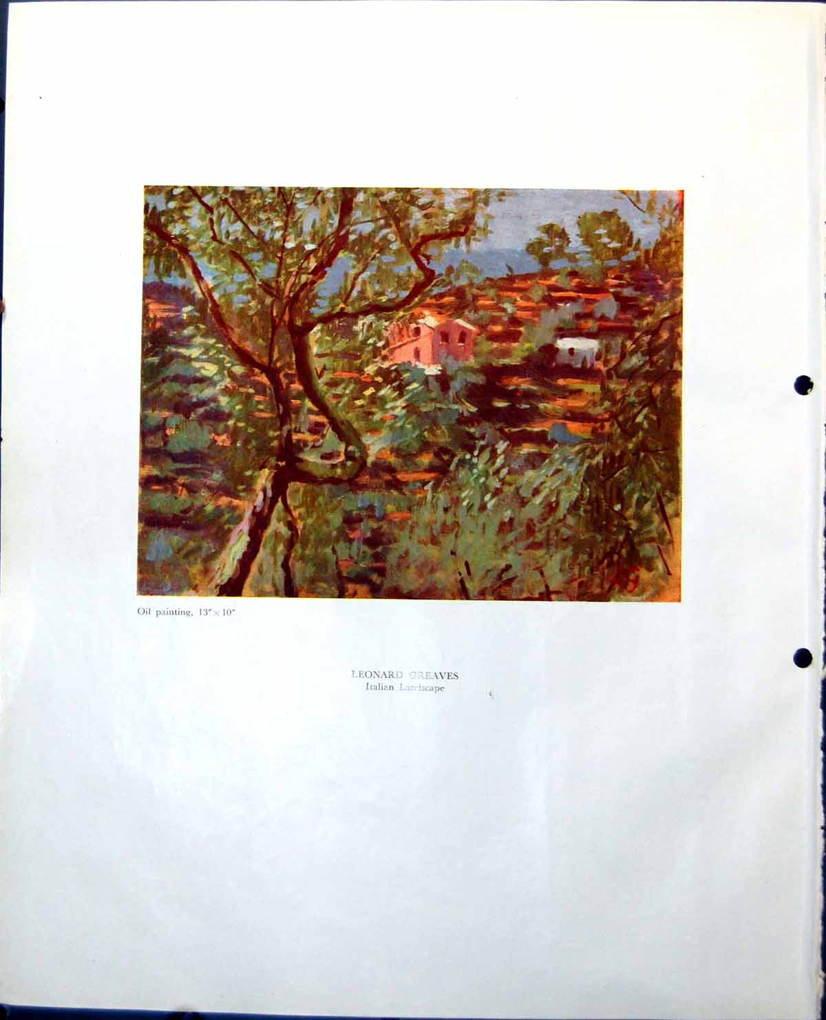 Old Print Italian Landscape Leonard Greaves Jennifer Martin Flowers 1949 20th