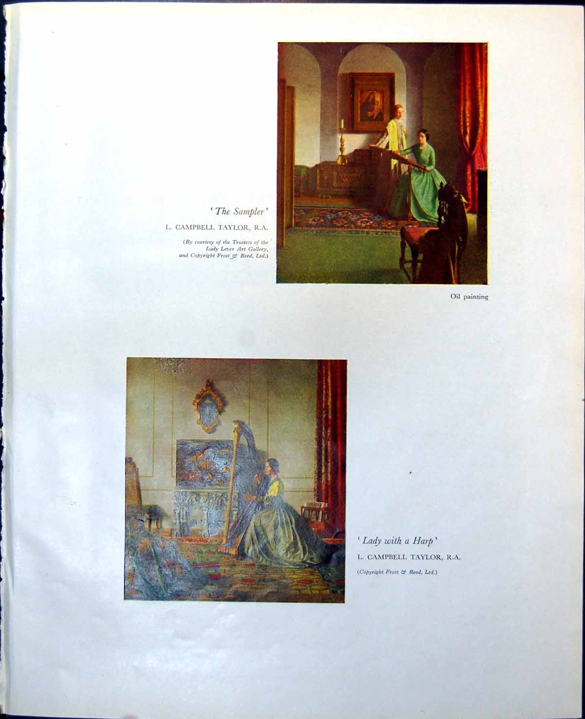 Antique Old Print Sampler Lady Harp L C Taylor Glorious Devon Sjl Birch 1949 0