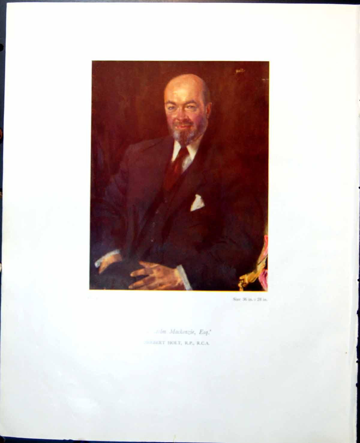 Antique Old Print Malcolm Mackenzie Esq. Portrait Suited Herbert Holt C1949
