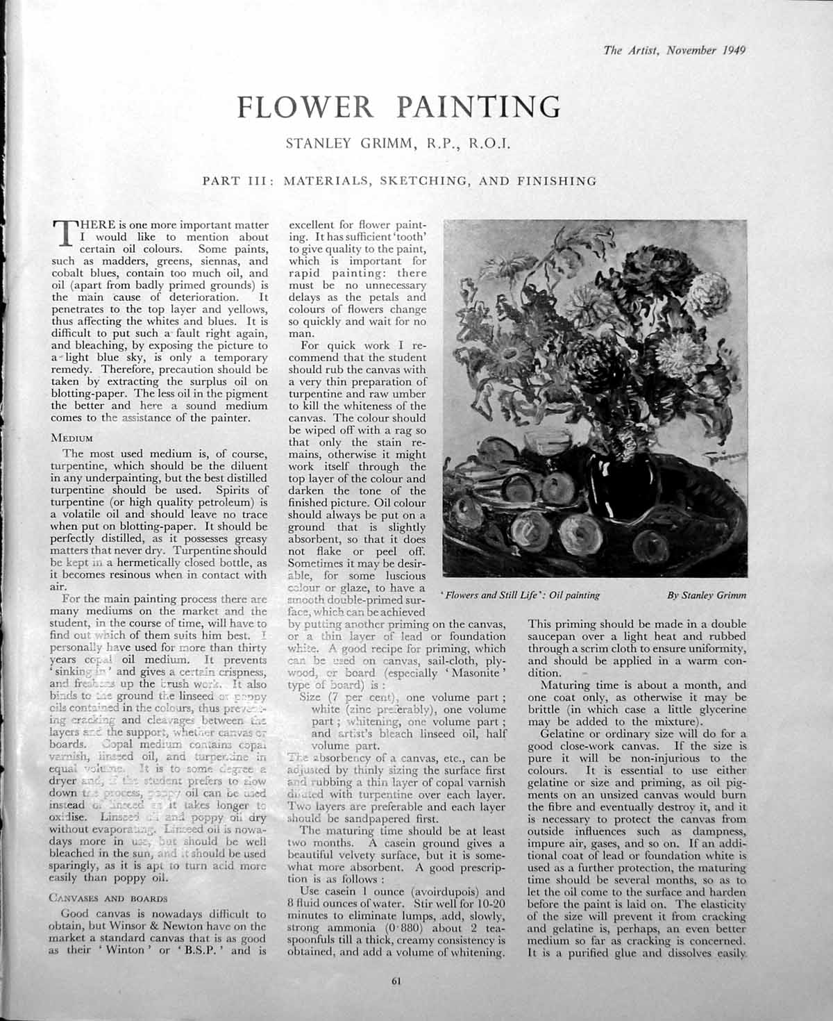 Old Vintage Print Flowers And Still Life Stanley Grimm Flower-Piece 1949 0 20th