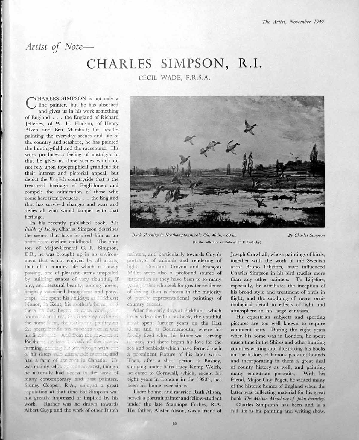 Antique Print Duck Shoot Northamptonshire C Simpson Girl Books Window 1949 0
