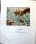 Antique Old Print Wheeling Gulls Glittering Waters Boats Charles Simpson 1949