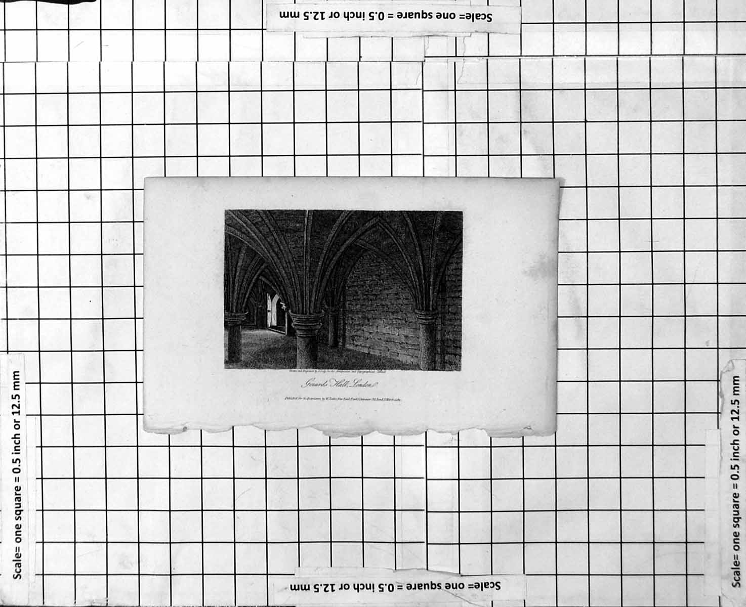 Old Antique Print Gerard'S Hall London Interior Vaulted Ceiling Pillars