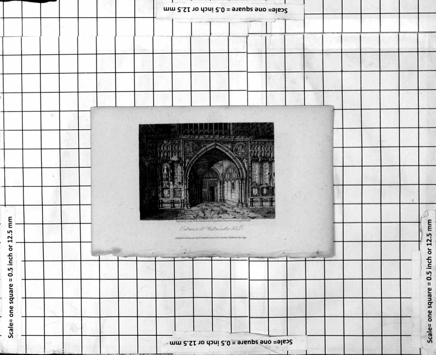 Antique Old Print Entrance To Westminster Hall Arched Doorway Pillars Carving