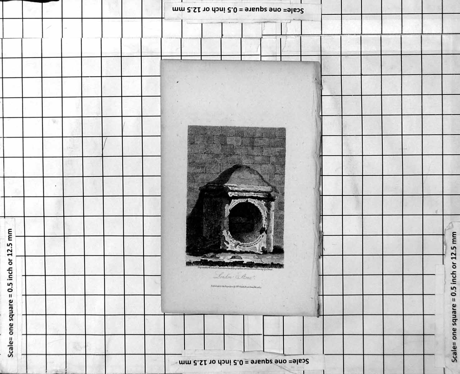 Old Antique Print London Stone Architectural Element Cuboid Rounded Top