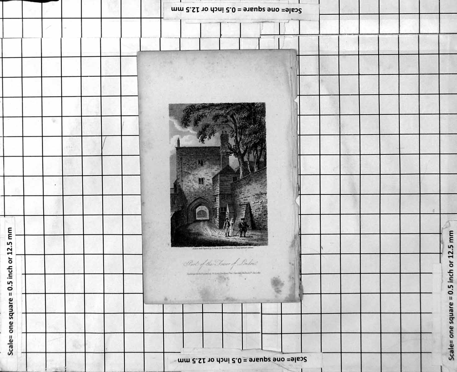 Original Old Antique Print Part The Tower London Street View People Walking