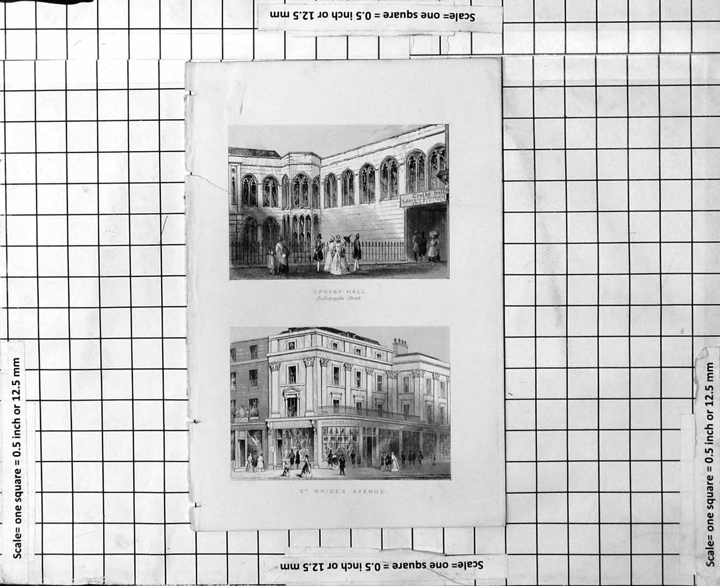 Antique Old Print Crosby Hall Bishopgate Street St Bride'S Avenue Bookseller