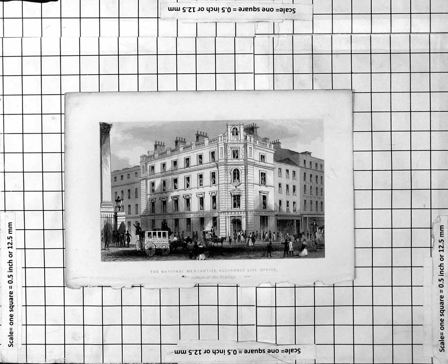 Antique Old Print The National Mecantile Assurance Life Office Corner Poullry