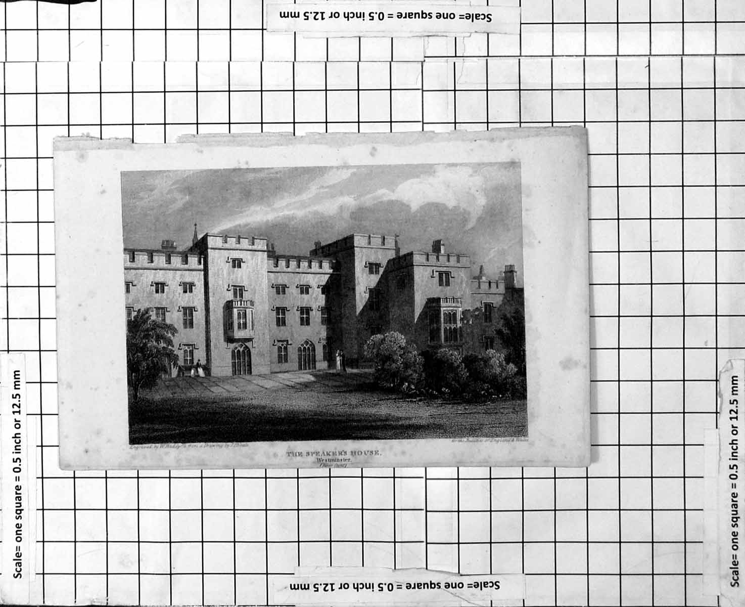 Original Old Antique Print The Speaker'S House Westminster River Front
