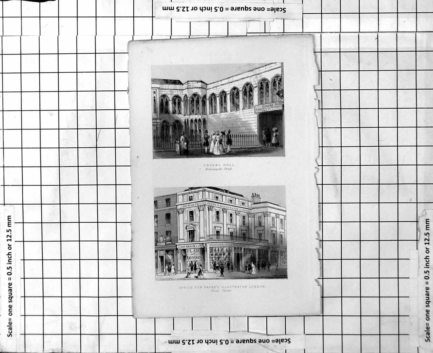 Antique Old Print Crosby Hall Bishopgate Street Office For Paynes Illustrated