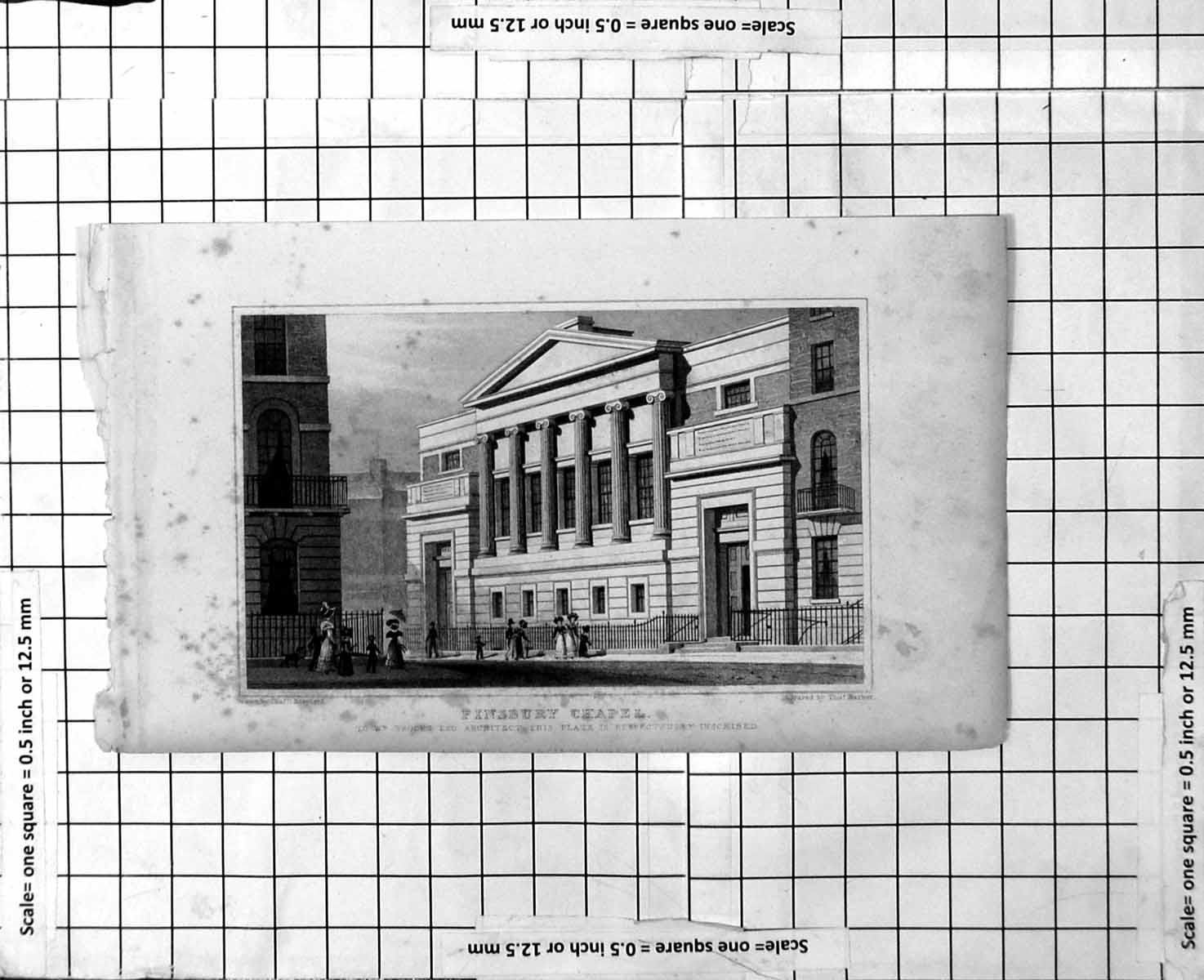 Original Old Antique Print Finsbury Chapel Wm. Brooks Esq Architects
