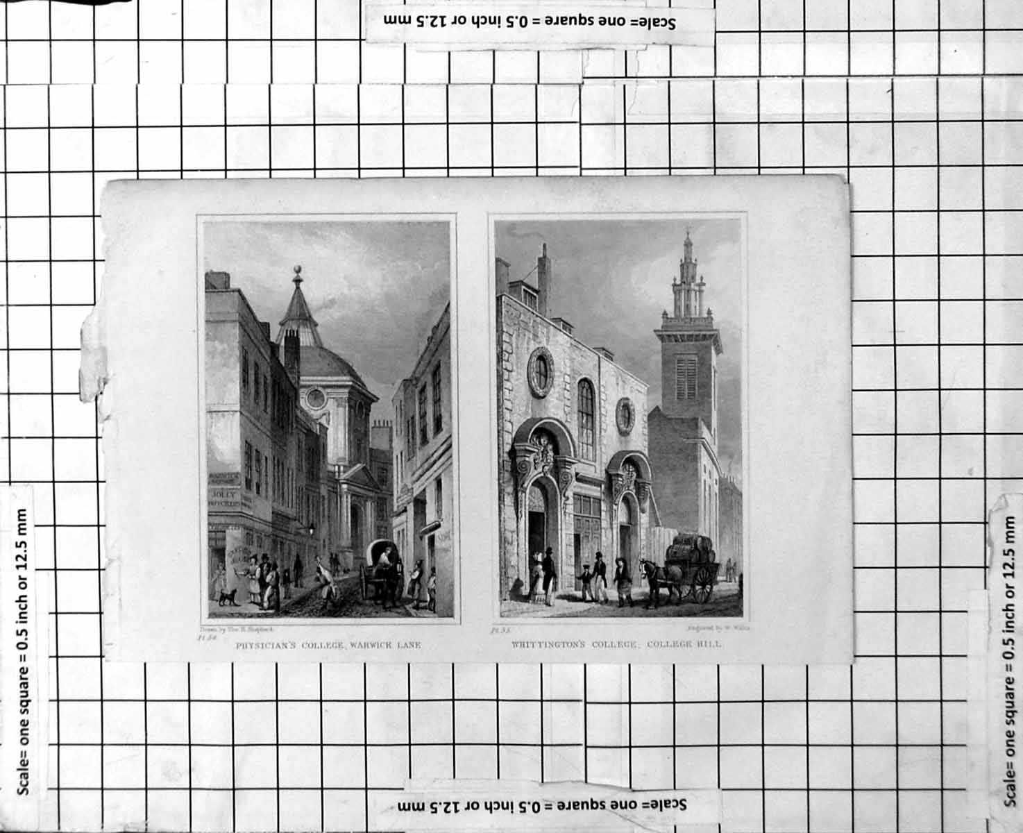 Old Print Physician'S College Warner Lane Whittington'S College Hill 1830 19th