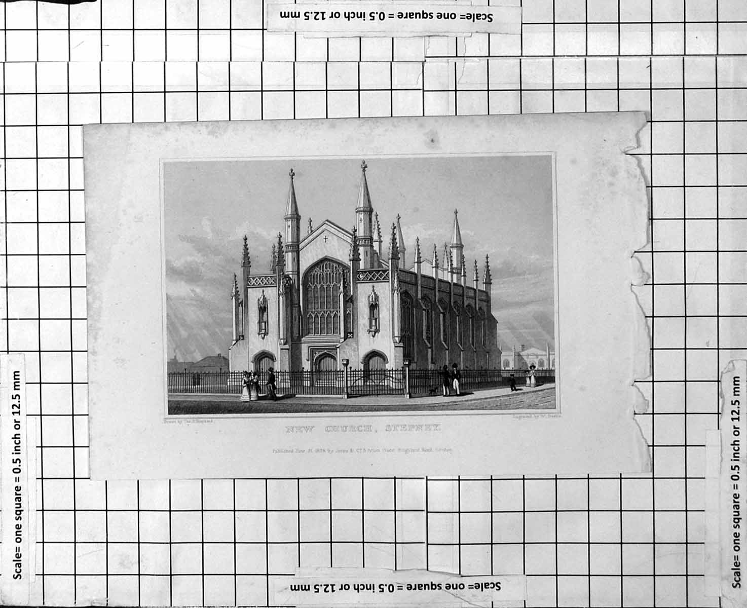 Old New Church Stepney Exterior Pespective View People Railings 1828 19th