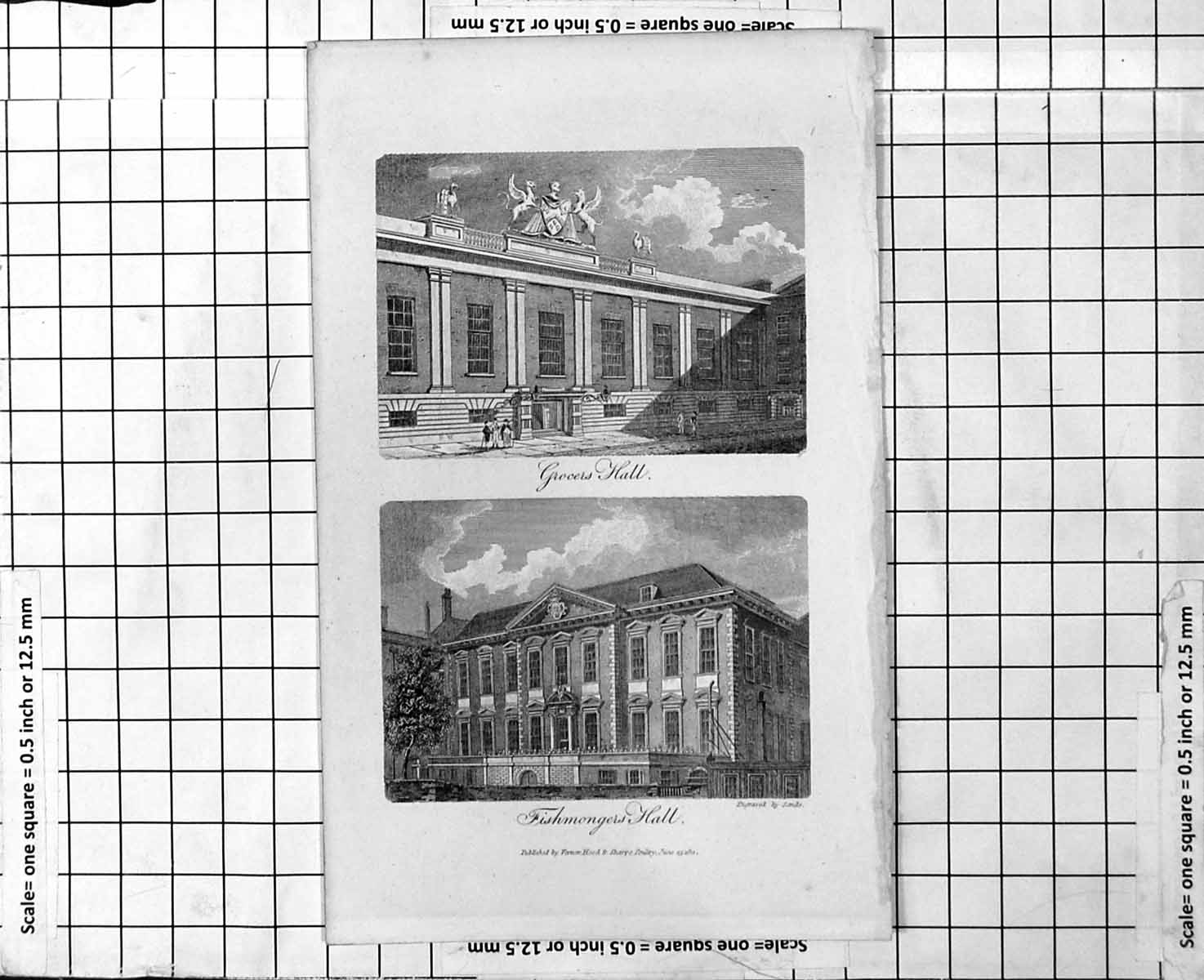 Old Antique Print Grocers Hall Fishmongers Hall Exterior Views Buildings