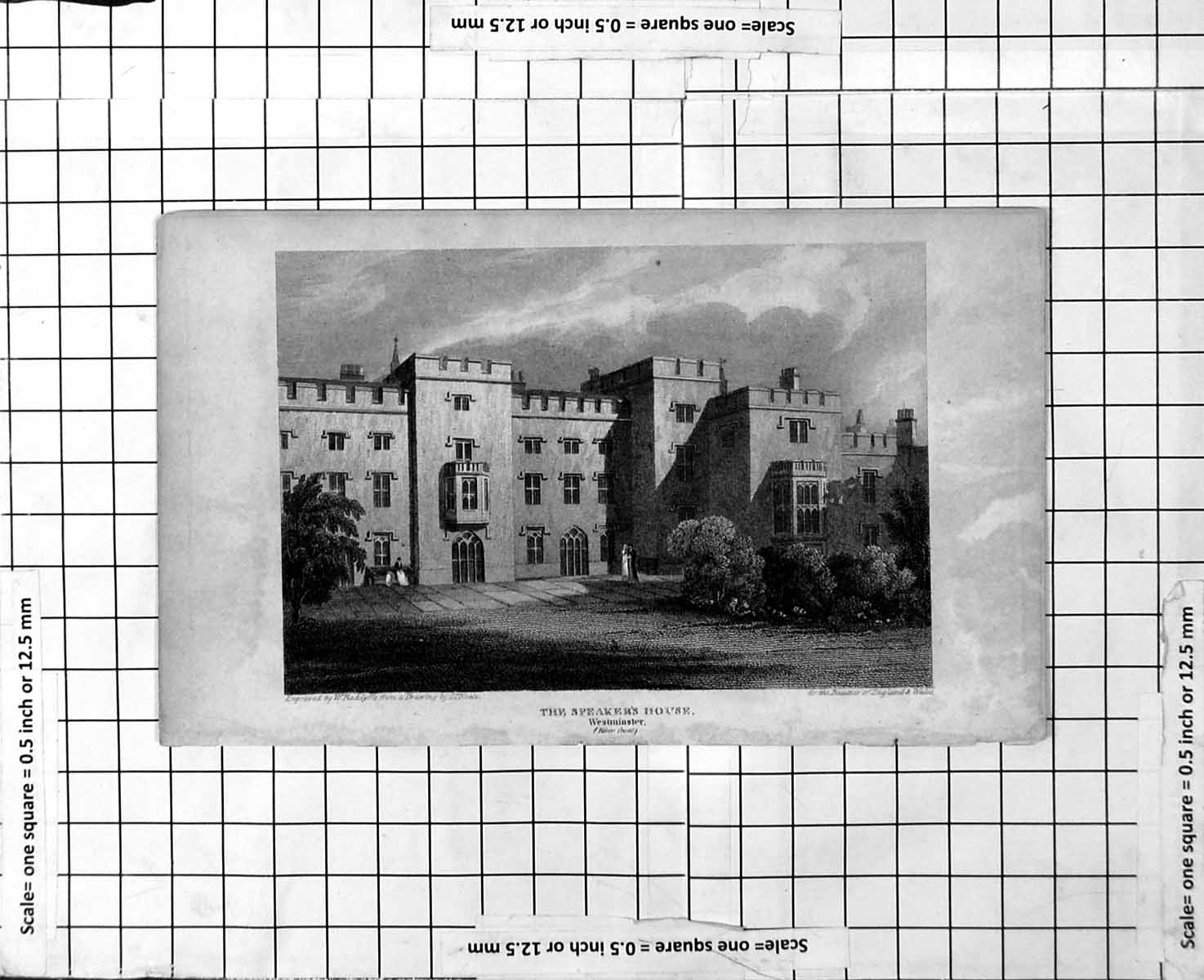Old Antique Print Speaker'S House Westminster River Front Gradens People