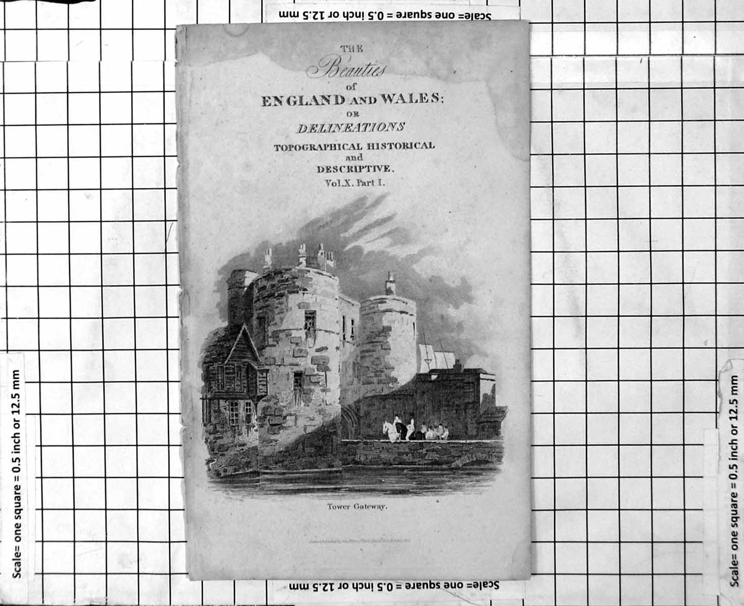 Original Old Antique Print Tower Gateway Frontispiece Beauties England Wales