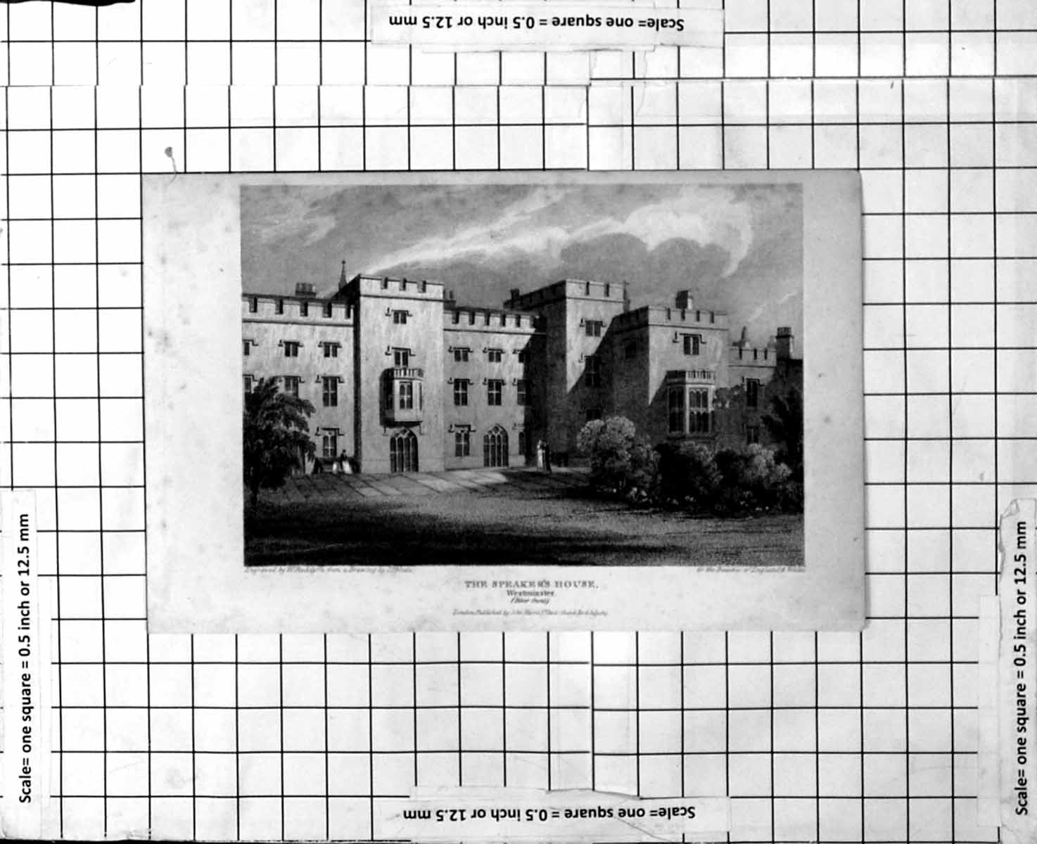 Original Old Antique Print Westminster The Speaker'S House River Front Gardens