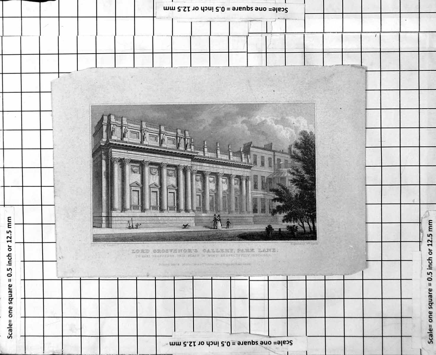 Antique Print Lord Grosvenor'S Gallery Park Lane Pillars Tall Windows 1828 19th