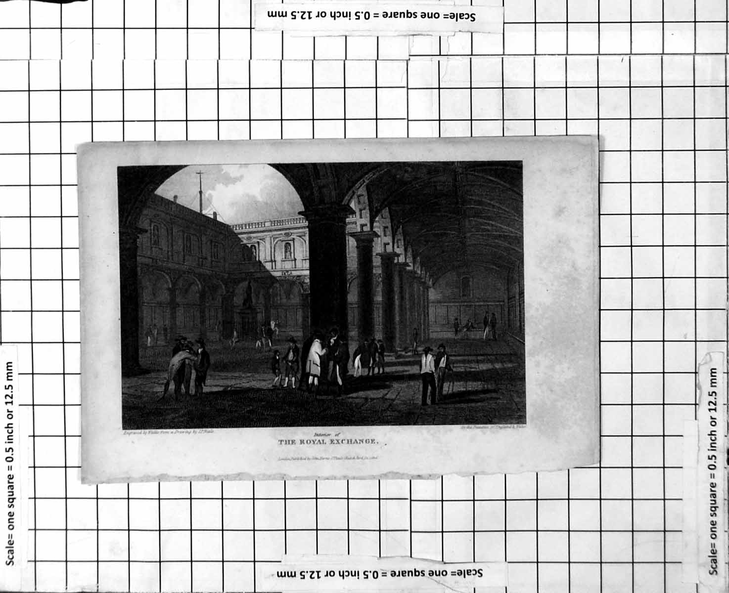 Original Old Antique Print The Royal Exchange Interior Columns Vaulted RoPeople