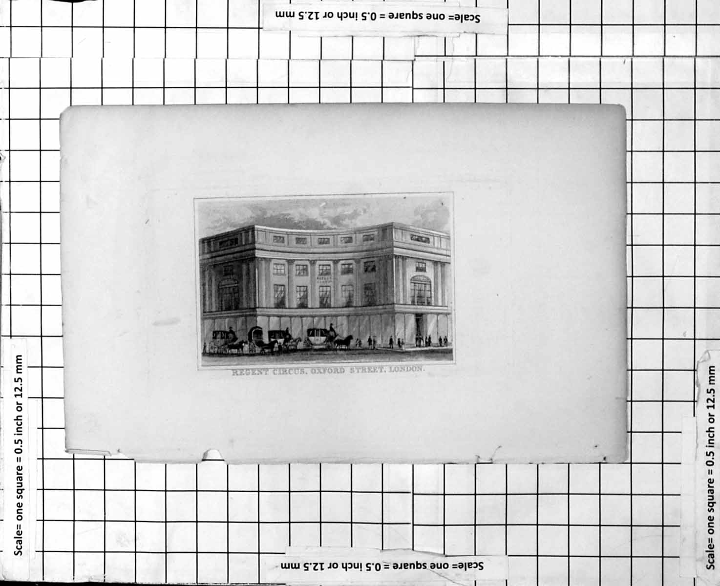Antique Old Print Regent Circus Oxford Street Horses Carriages People London