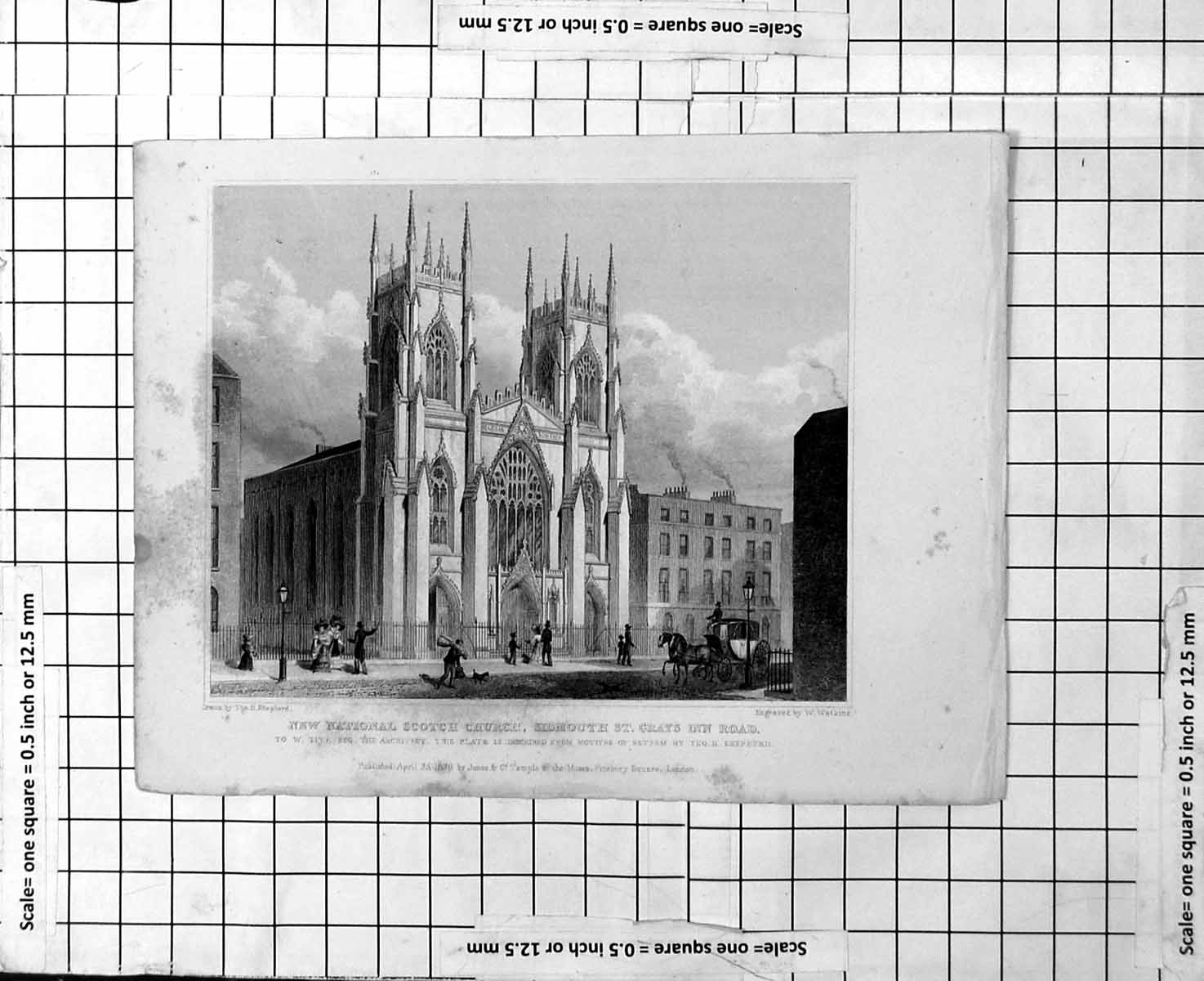 Antique Print New National Scotch Church Sidmouth St. Gray'S Inn Road 1829 19th