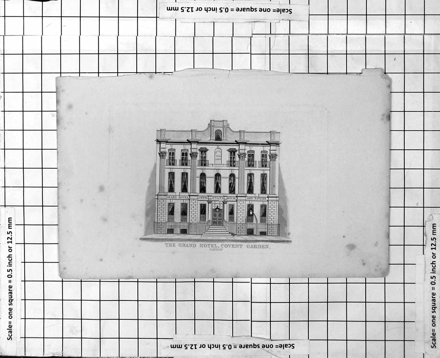 Antique Old Print The Grand Hotel Covent Garden London Facade Coffee House