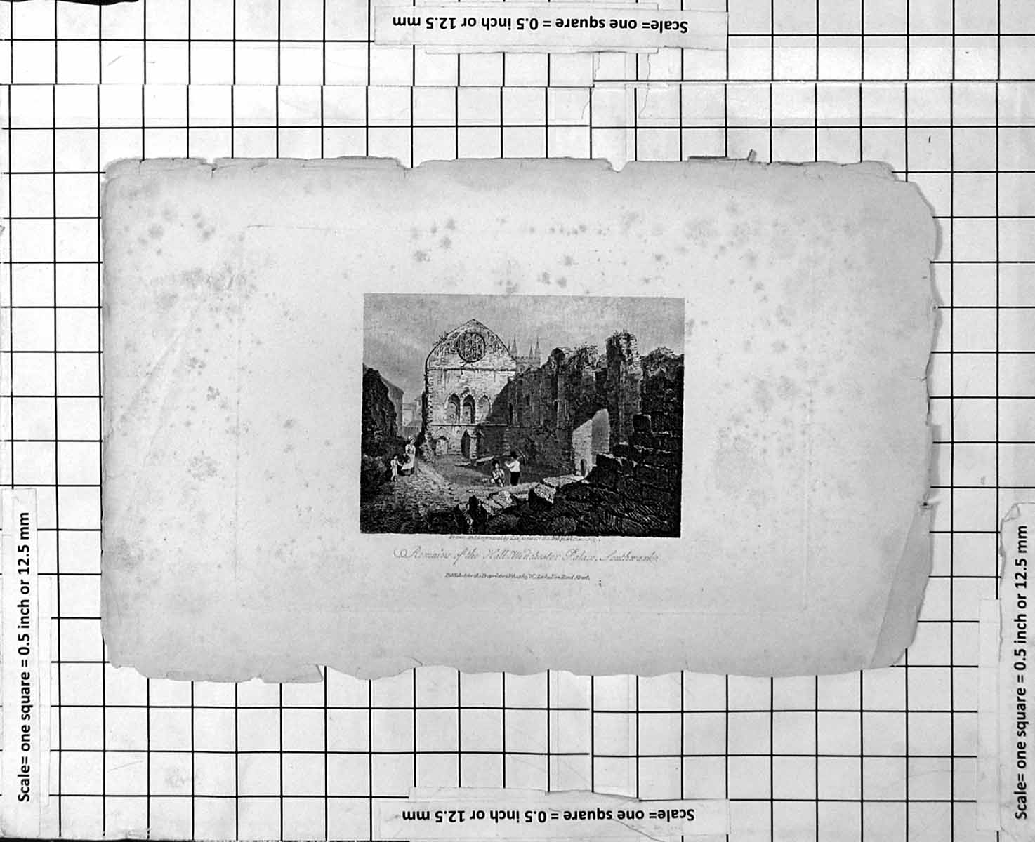 Old Antique Print Remains Hall Winchester Palace Southwark Ruins People